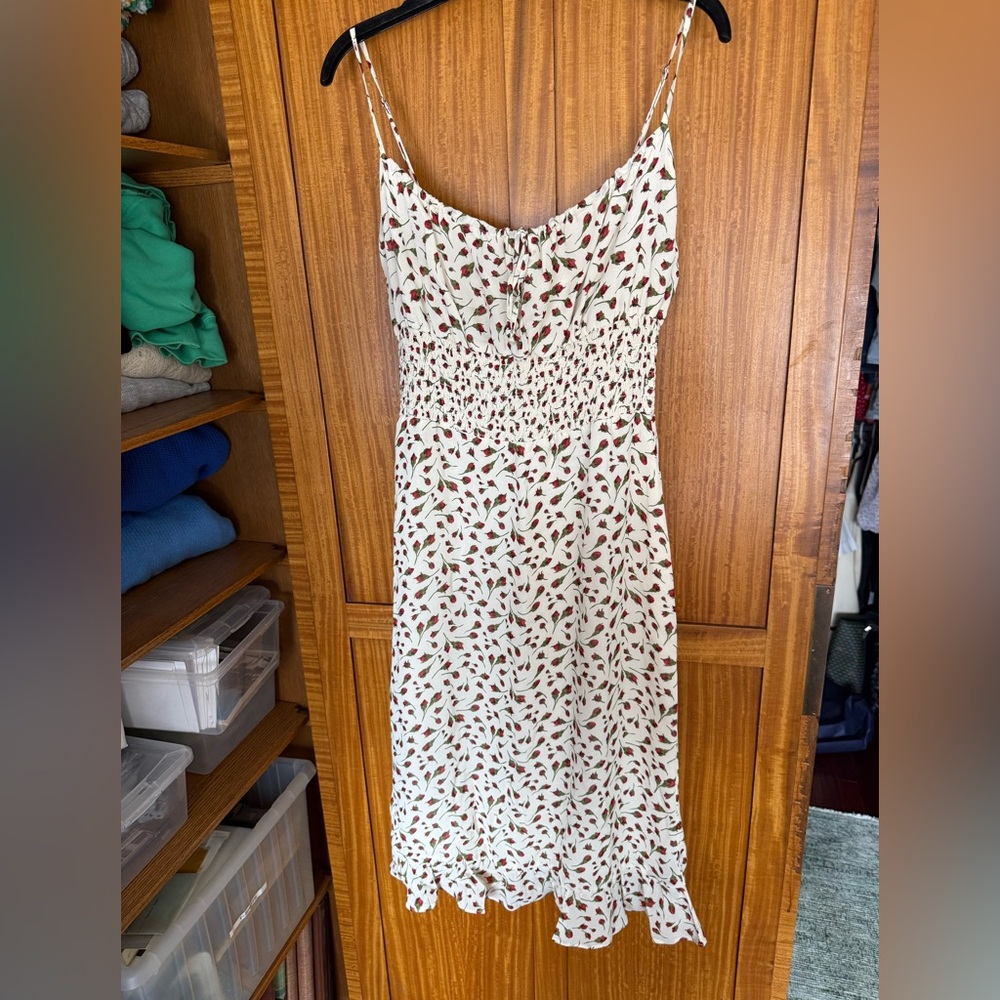 Reformation White and Red Floral Midi Dress